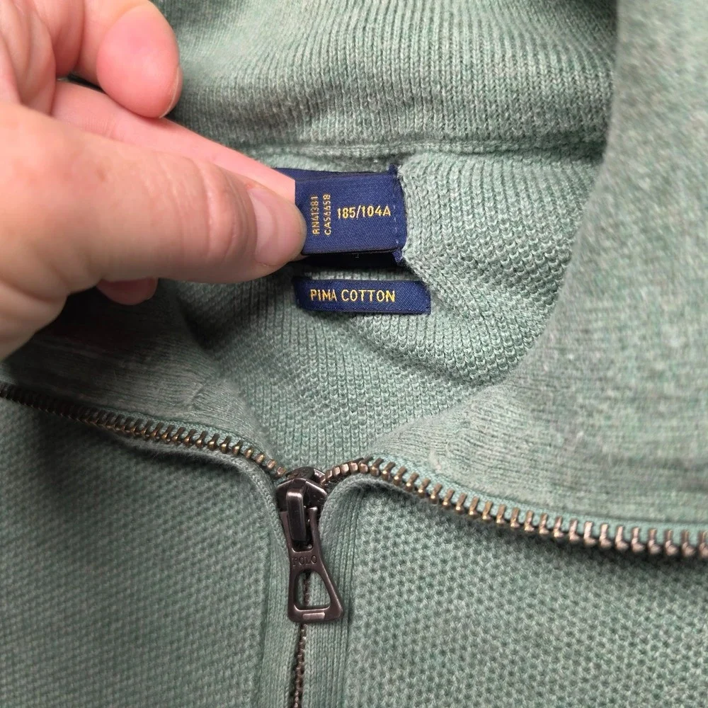 Polo Ralph Lauren XL Mint Sage Green 100% Pima Cotton Pullover 1/4 Zip Sweater